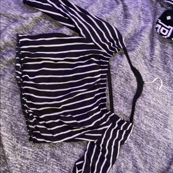 Black and white striped off the shoulder blouse. - Picture 2 of 2